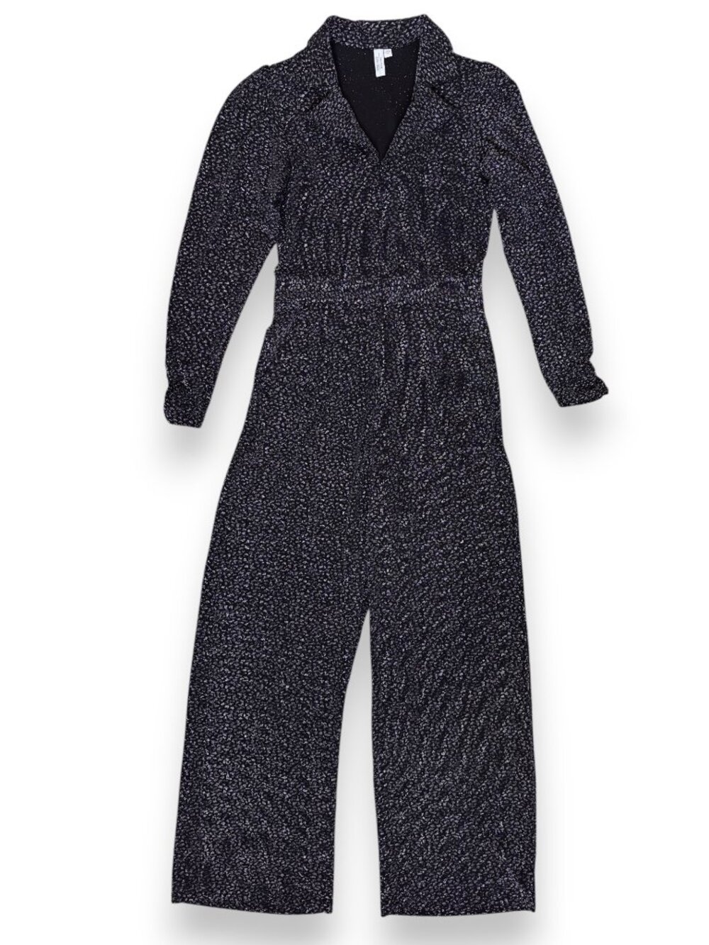 & Other Stories Long Sleeve Black Silver Metallic Wide Leg Jumpsuit Size 4